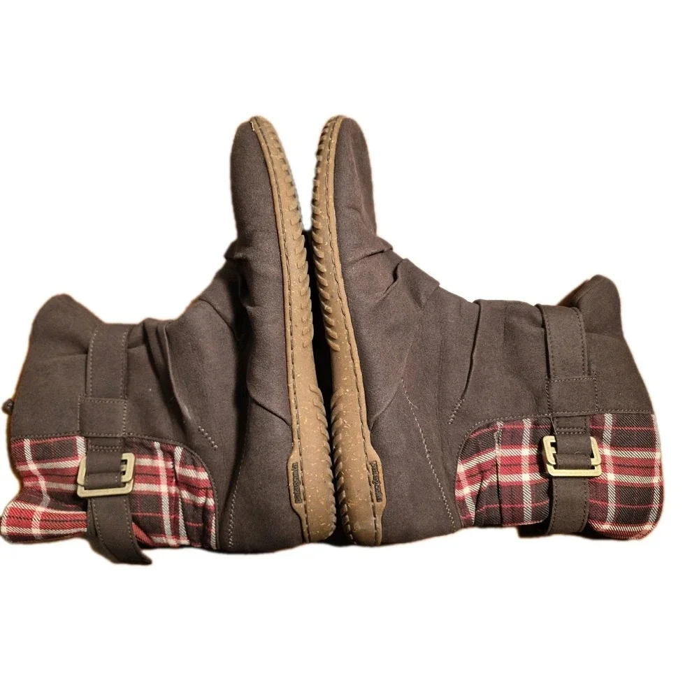 Patagonia Kula Plaid‎ Women's 10.5 Ankle Boots Suede Espresso Buckle Zip Rare